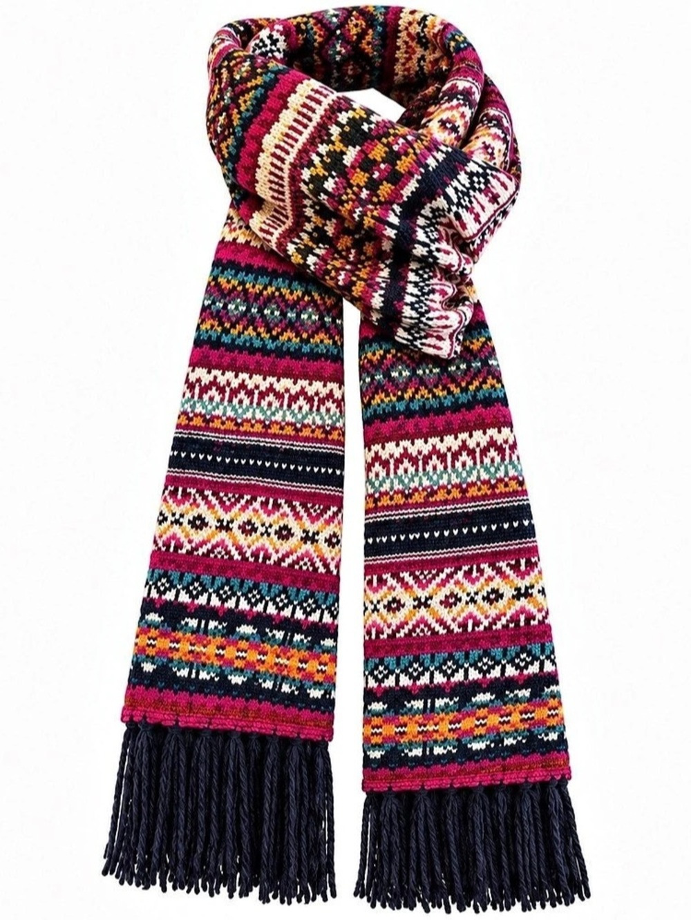 H&M Geometric Fringe Scarf in Black & Pink